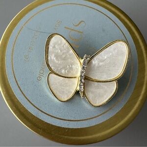 Gold and White Butterfly Brooch art deco animal pin mother of Perl